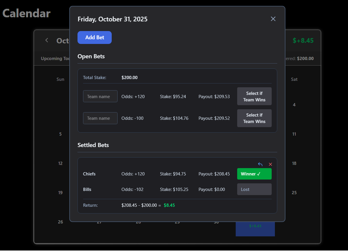 Bet Tracker Calendar Example